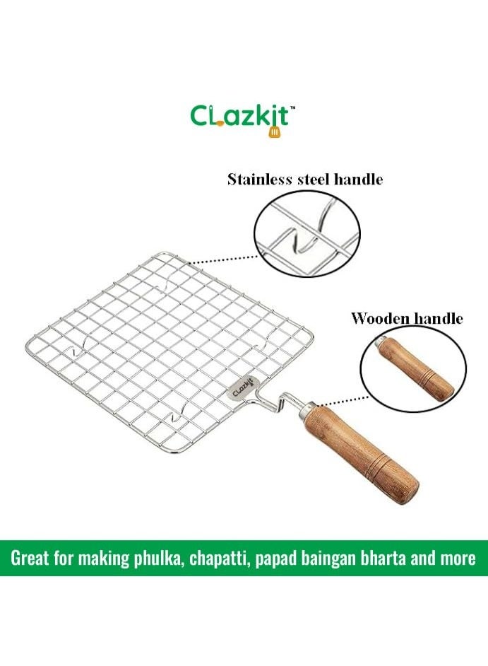 Clazkit Papad Jali Roast، شواية بانير، صانع روتي، شواية جالي مشوي تشاباتي توست، مقبض خشبي، شبكة تندور نباتية، بايجان بهارتا (مربع) - Image 4