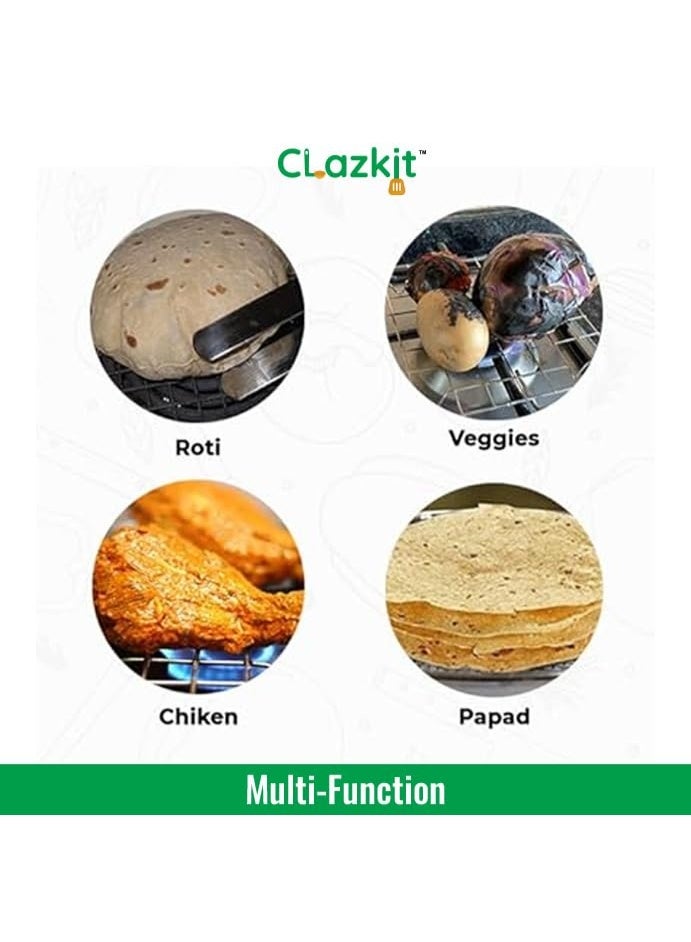 Clazkit Papad Jali Roast، شواية بانير، صانع روتي، شواية جالي مشوي تشاباتي توست، مقبض خشبي، شبكة تندور نباتية، بايجان بهارتا (مربع) - Image 2