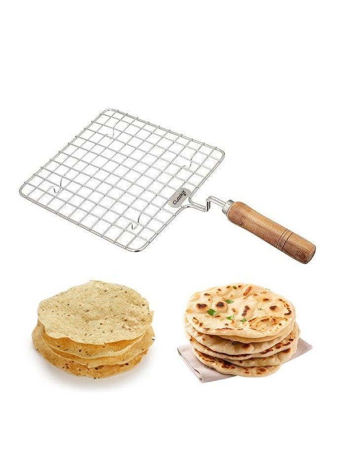 Clazkit Papad Jali Roast، شواية بانير، صانع روتي، شواية جالي مشوي تشاباتي توست، مقبض خشبي، شبكة تندور نباتية، بايجان بهارتا (مربع) - Image 1