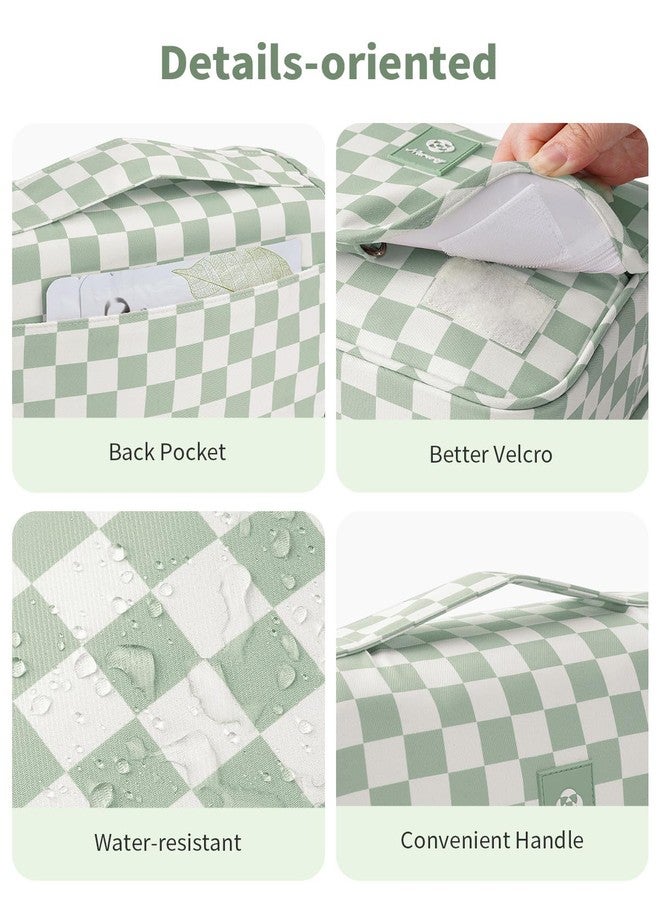 Narwey Small Hanging Travel Toiletry Bag for Traveling Women, Checkered Travel Bag for Toiletries, Makeup Bag Organizer Make Up Cosmetic Bags (Mint Green Checkerboard) - Image 5