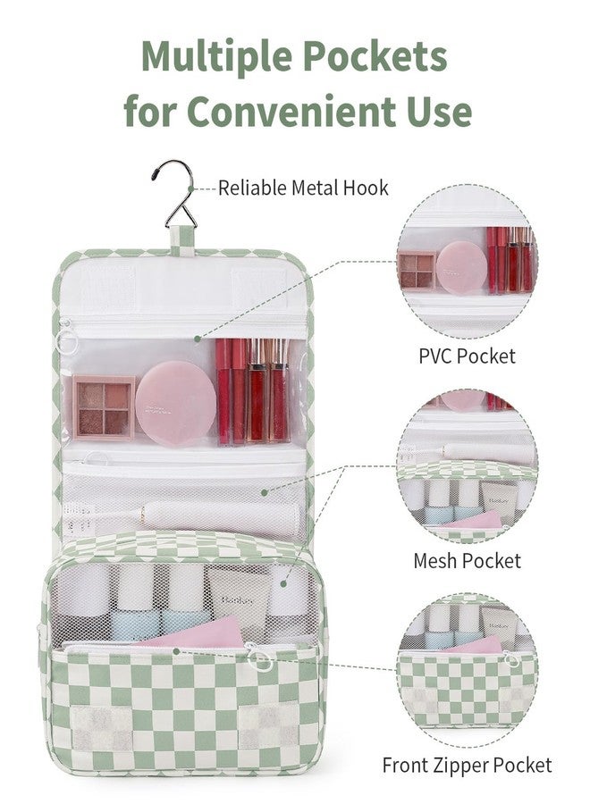 Narwey Small Hanging Travel Toiletry Bag for Traveling Women, Checkered Travel Bag for Toiletries, Makeup Bag Organizer Make Up Cosmetic Bags (Mint Green Checkerboard) - Image 3