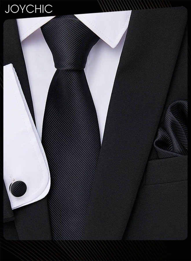 Joychic Men Classic Pattern Business Adjustable Necktie and Pocket Square Cufflink Set for Office Work Formal Occasions - Image 1