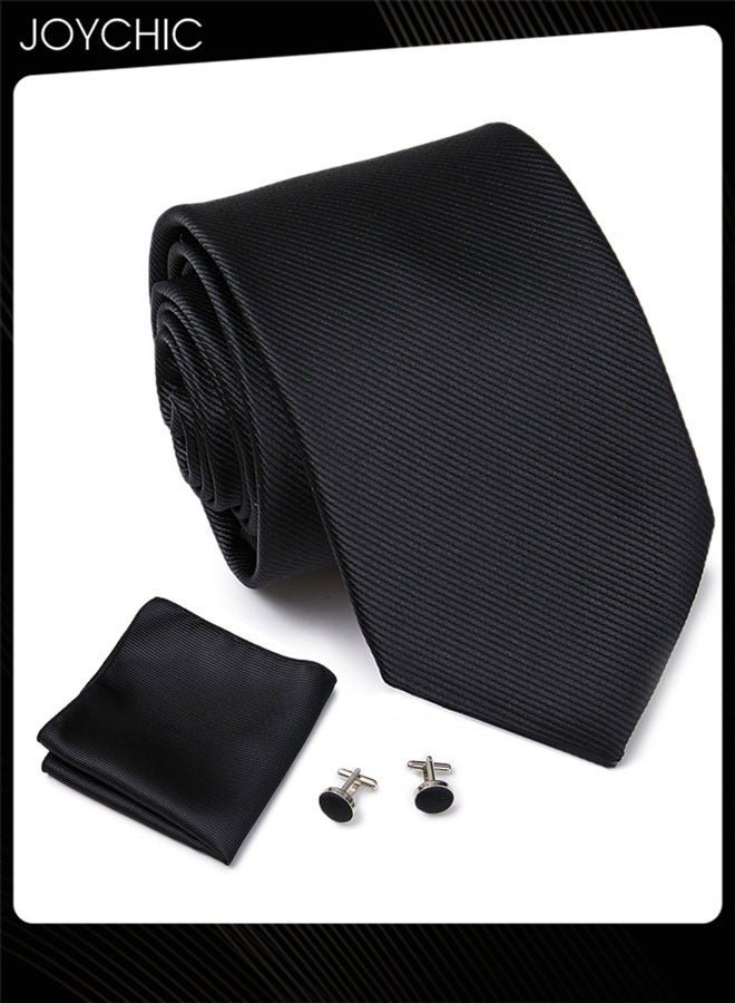 Joychic Men Classic Pattern Business Adjustable Necktie and Pocket Square Cufflink Set for Office Work Formal Occasions - Image 2