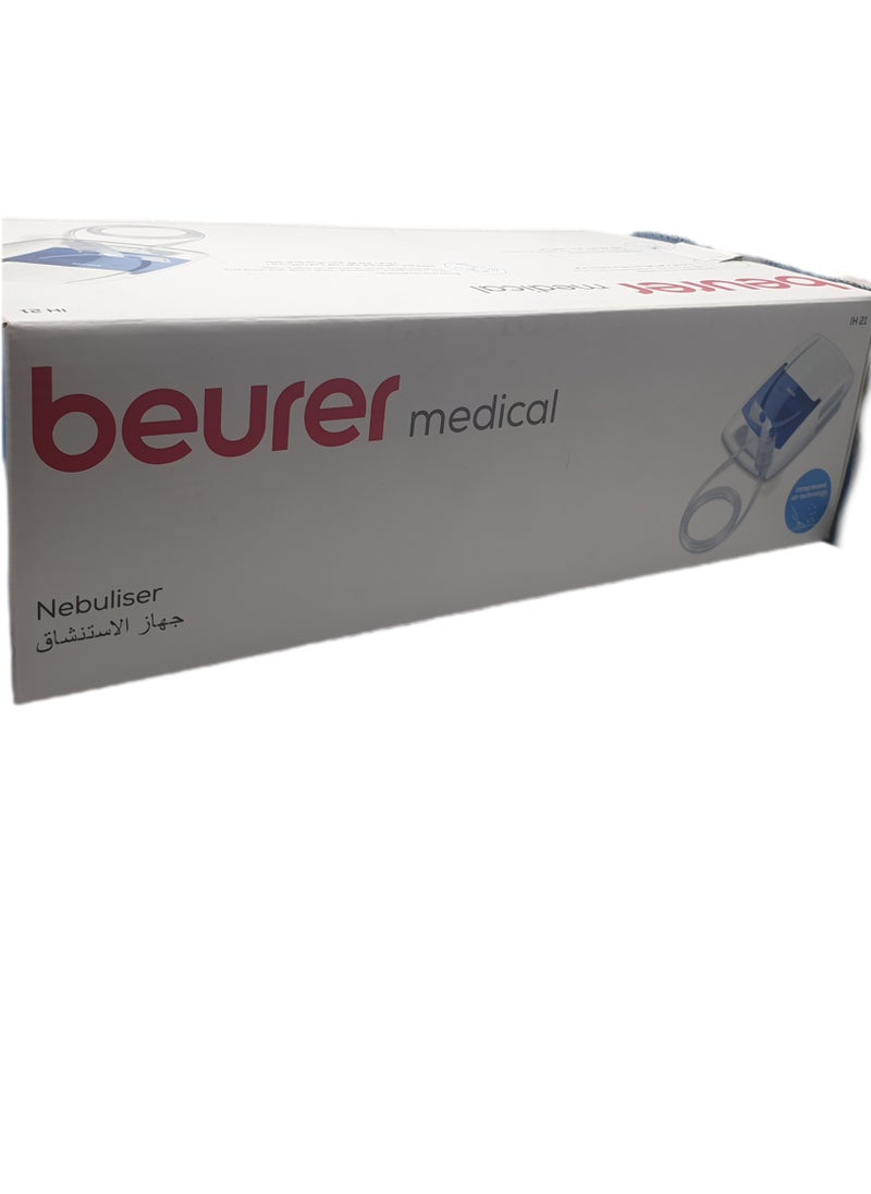 Beurer - Beurer  IH 21 is an efficient nebulizer that uses compressed-air technology to deliver medication for respiratory issues. It features a compact and user-friendly design, providing fine mist particles that effectively reach the lungs. - Image 1