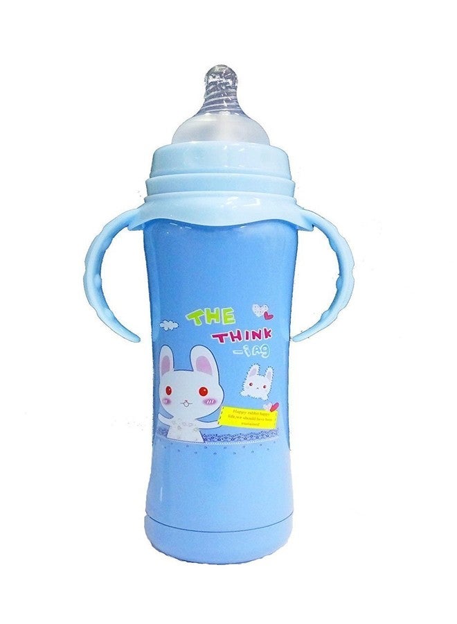 ماما ميا زجاجة رضاعة مطبوعة مضادة للمغص من ماماميا، مصنوعة من الفولاذ المقاوم للصدأ المعزول بجدار مزدوج، لون أزرق - Image 4