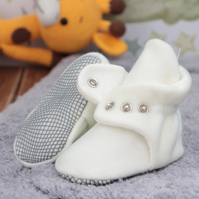 Ella Bonna Polar Baby Slippers, Non-Slip Sole, Organic Cotton Lined, First Step Home Slippers, White - Image 3
