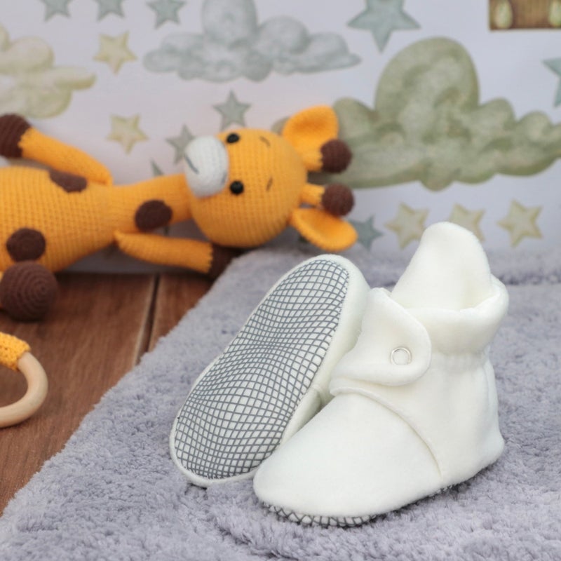 Ella Bonna Polar Baby Slippers, Non-Slip Sole, Organic Cotton Lined, First Step Home Slippers, White - Image 5