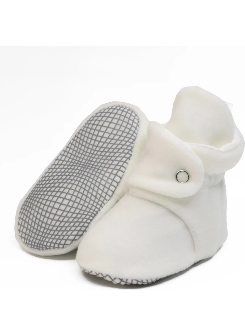 ايلا بونا Polar Baby Slippers, Non-Slip Sole, Organic Cotton Lined, First Step Home Slippers, White