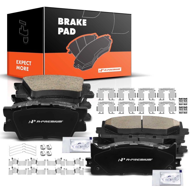 APremium Front and Rear Ceramic Disc Brake Pads Set Compatible with Select Lexus and Toyota Models ES300h 20132018 ES350 20072018 Avalon 20082018 Camry 20072017 with Hardware 8 Pcs