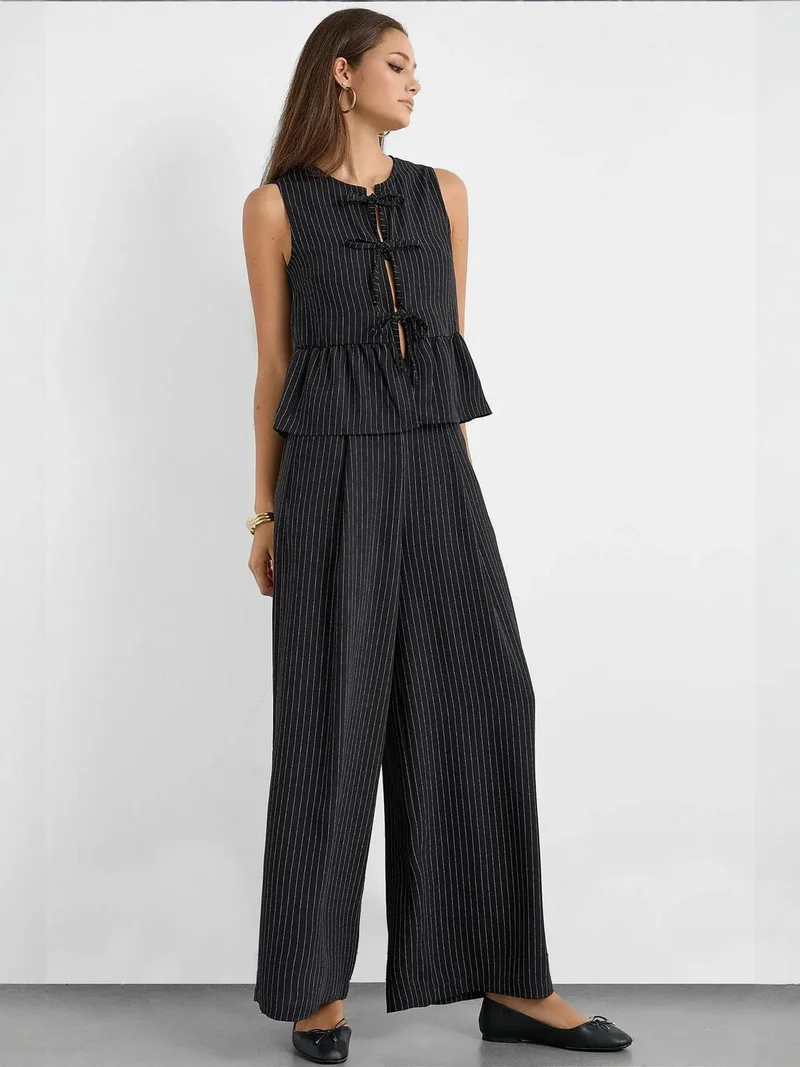 HICCUP Wide-Leg Striped Pleated Pants