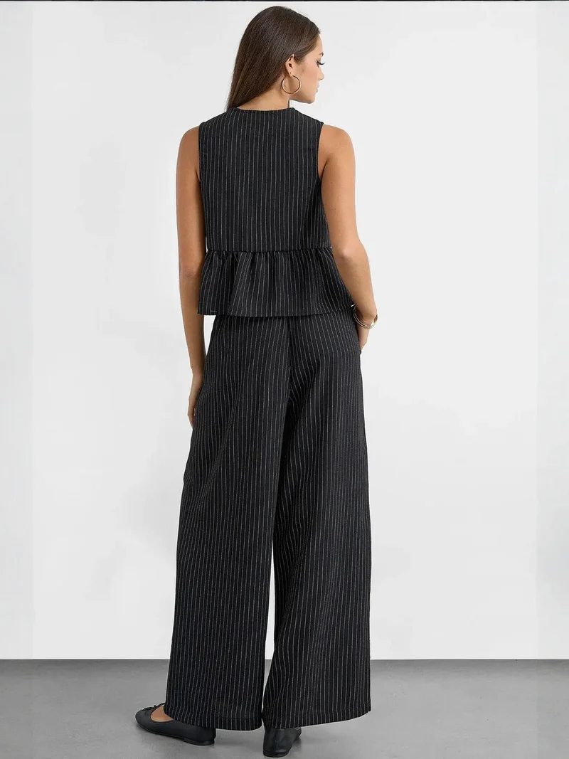 HICCUP Wide-Leg Striped Pleated Pants