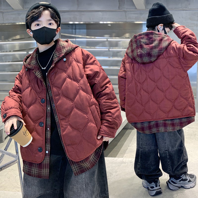 Boys' Fleece-Lined Denim Jacket, Model, Children'S Winter Warm Cotton-Padded Thickened Jacket For Older Kids - Image 3