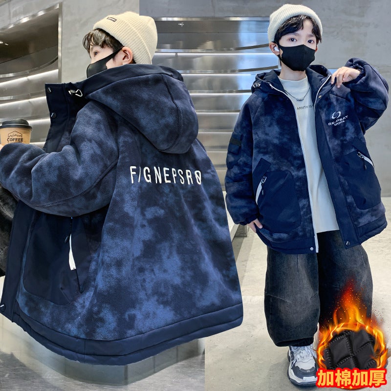 Boys' Fleece-Lined Denim Jacket, Model, Children'S Winter Warm Cotton-Padded Thickened Jacket For Older Kids - Image 4