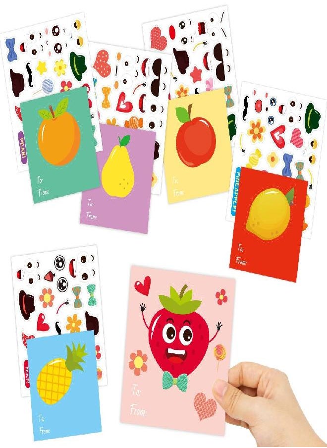 ceiba tree - ceiba tree Valentines Make a Face Fruit Cards and Stickers Valentines Day Stickers for Kids DIY Craft Kit - Image 1
