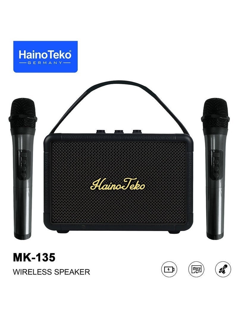 Haino Teko MK-135 Portable Wireless Speaker with Dual Microphones – Bluetooth Speaker System for Indoor & Outdoor Use, Powerful Sound, Built-In Battery, Ideal for Parties, Karaoke & Events  - Image 1