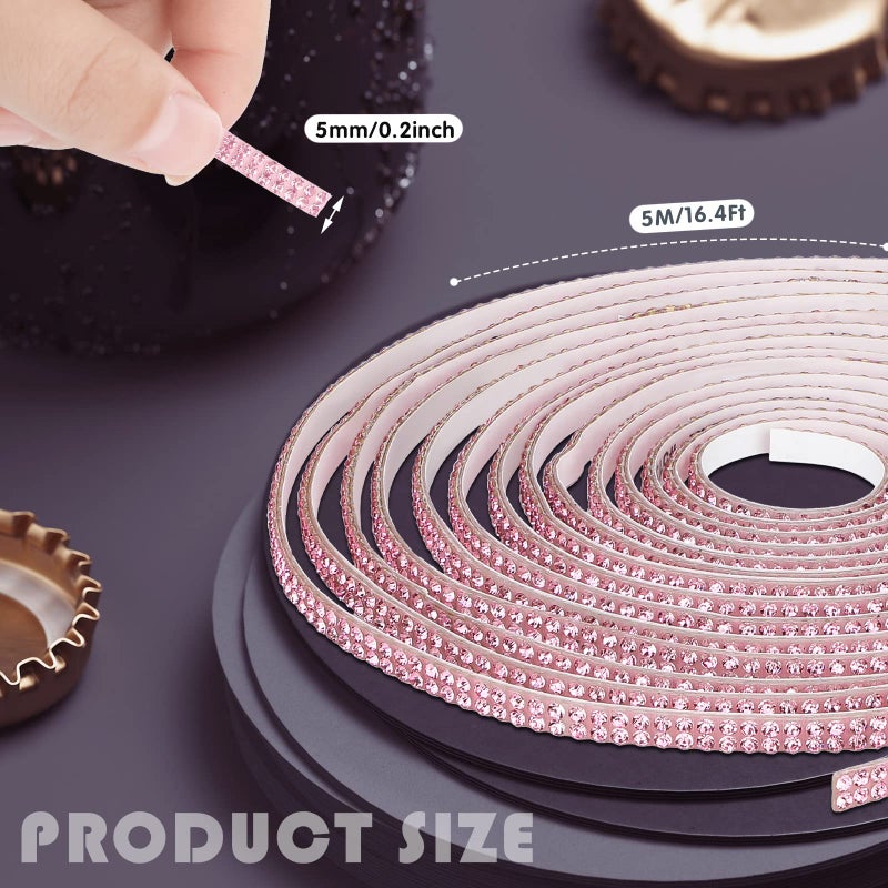 Kingdder 16.4Ft Bling Car Trim Self Adhesive Glitter Crystal Rhinestone Car Interior Exterior Accessories for Women DIY Line Molding Stickers for Auto Dashboard Diamond Ribbon Strips Decor (Pink) - Image 2
