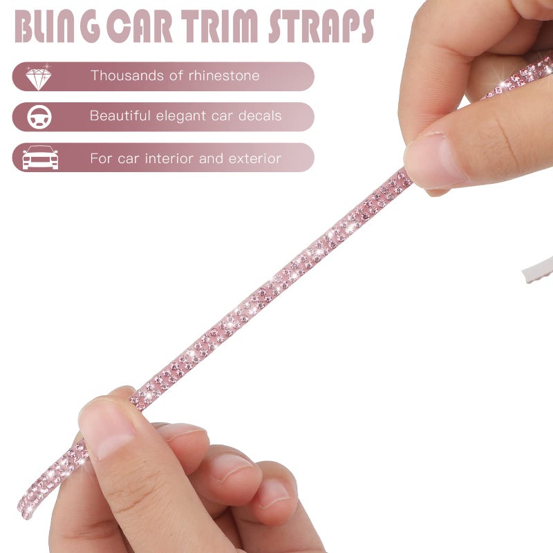 Kingdder 16.4Ft Bling Car Trim Self Adhesive Glitter Crystal Rhinestone Car Interior Exterior Accessories for Women DIY Line Molding Stickers for Auto Dashboard Diamond Ribbon Strips Decor (Pink) - Image 3