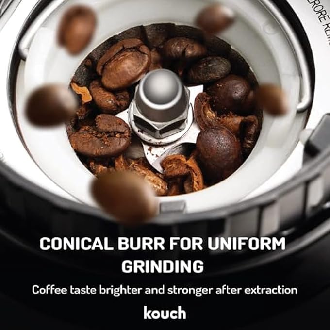 KOUCH Coffee Grinder Electric Adjustable Touchscreen Burr Mill With 24 Precise Settings Precision Electronic Timer AntiStatic Brushed Stainless Steel - Image 5