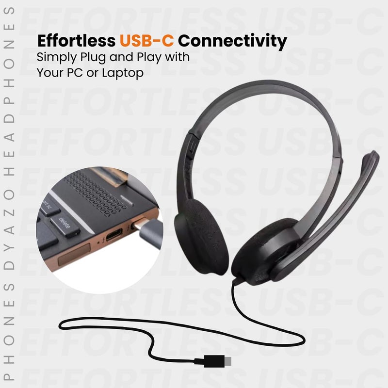 Dyazo Type C Wired Headphones with Mic | Lightweight On Ear Headset Compatible for PC, Mobile Phones, Laptop & MacBook | Comfortable Fit | Ideal for Office, Calls & Online Meetings (Black) - Image 5