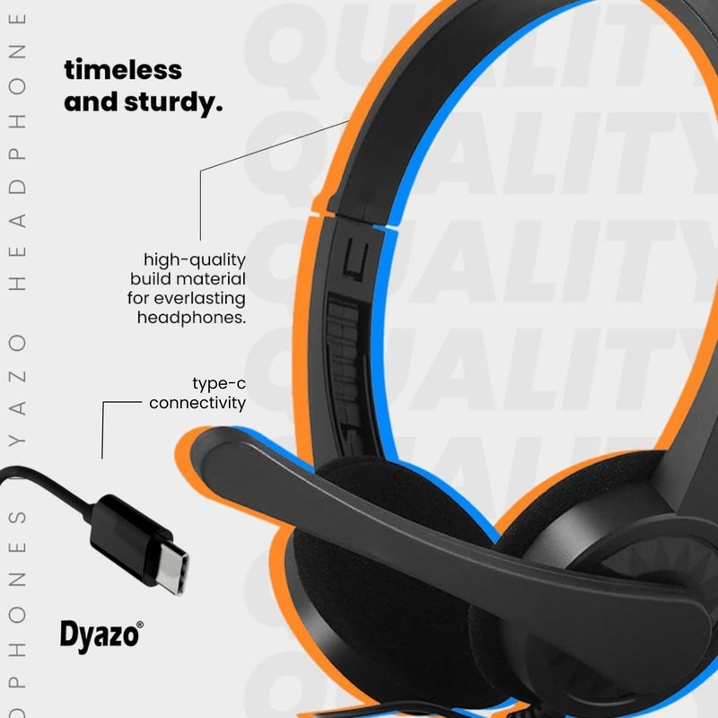 Dyazo Type C Wired Headphones with Mic | Lightweight On Ear Headset Compatible for PC, Mobile Phones, Laptop & MacBook | Comfortable Fit | Ideal for Office, Calls & Online Meetings (Black) - Image 3