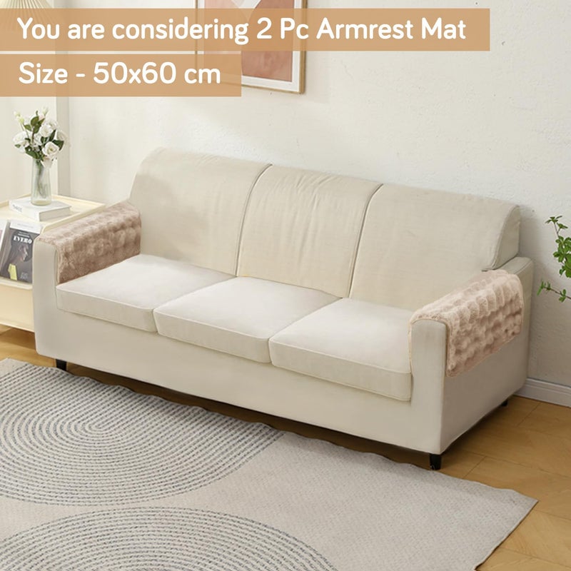 HOKIPO Faux Rabbit Fur Sofa Armrest Cover Set (2pcs), Latte Brown (NEW-5149-L-LCF*2) - Image 2