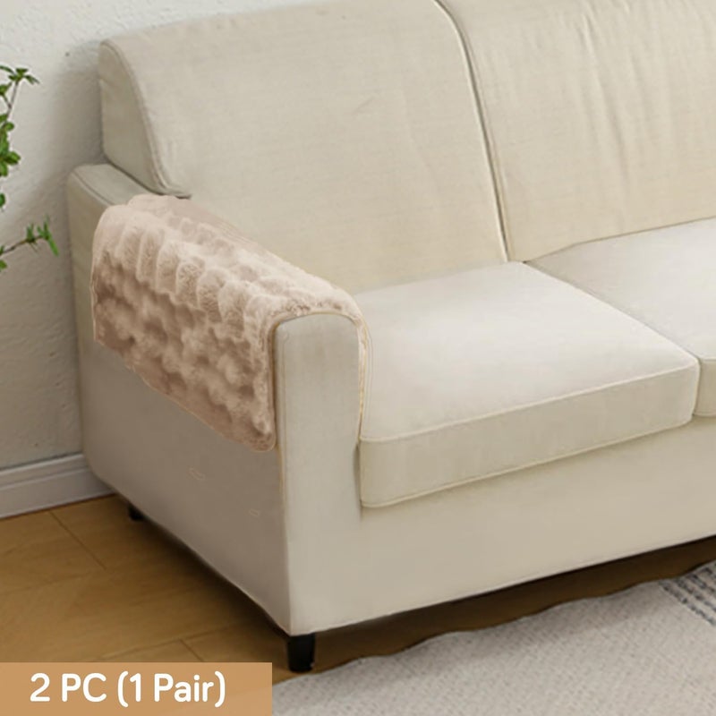 HOKIPO Faux Rabbit Fur Sofa Armrest Cover Set (2pcs), Latte Brown (NEW-5149-L-LCF*2) - Image 3