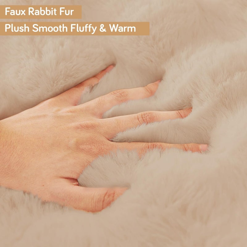 HOKIPO Faux Rabbit Fur Sofa Armrest Cover Set (2pcs), Latte Brown (NEW-5149-L-LCF*2) - Image 5