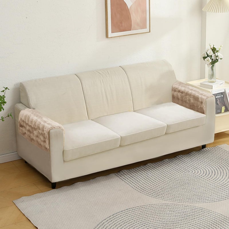 HOKIPO Faux Rabbit Fur Sofa Armrest Cover Set (2pcs), Latte Brown (NEW-5149-L-LCF*2) - Image 4
