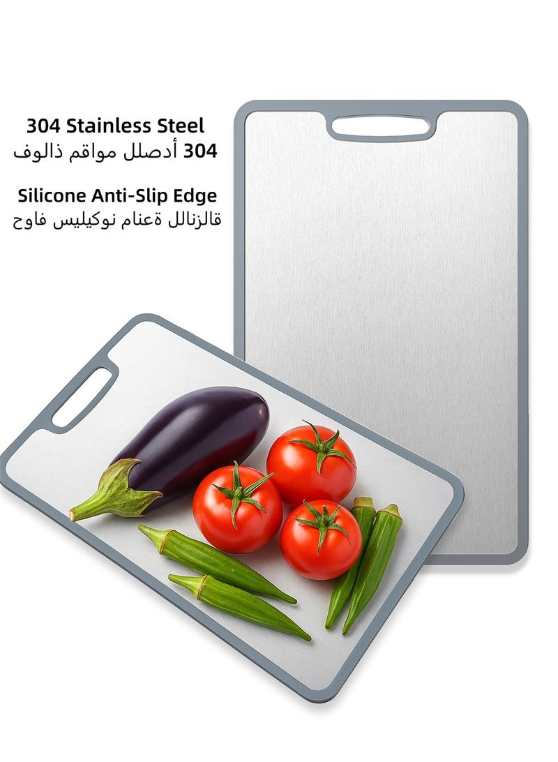304 Stainless Steel Cutting Board – Double-Sided Non-Slip Kitchen Chopping Board with Silicone Edge, Durable & Easy to Clean for Meat, Vegetables & Fruit (36 × 25cm, 1.5mm) - Image 1