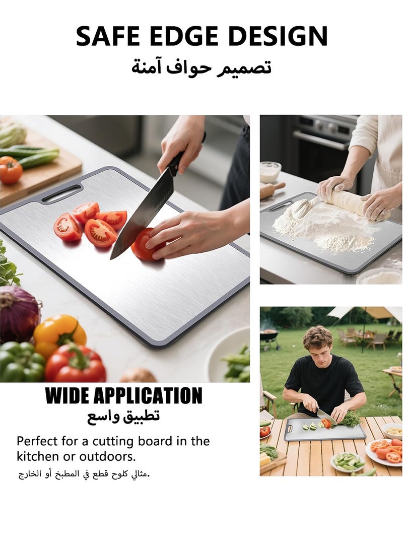 304 Stainless Steel Cutting Board – Double-Sided Non-Slip Kitchen Chopping Board with Silicone Edge, Durable & Easy to Clean for Meat, Vegetables & Fruit (36 × 25cm, 1.5mm) - Image 5