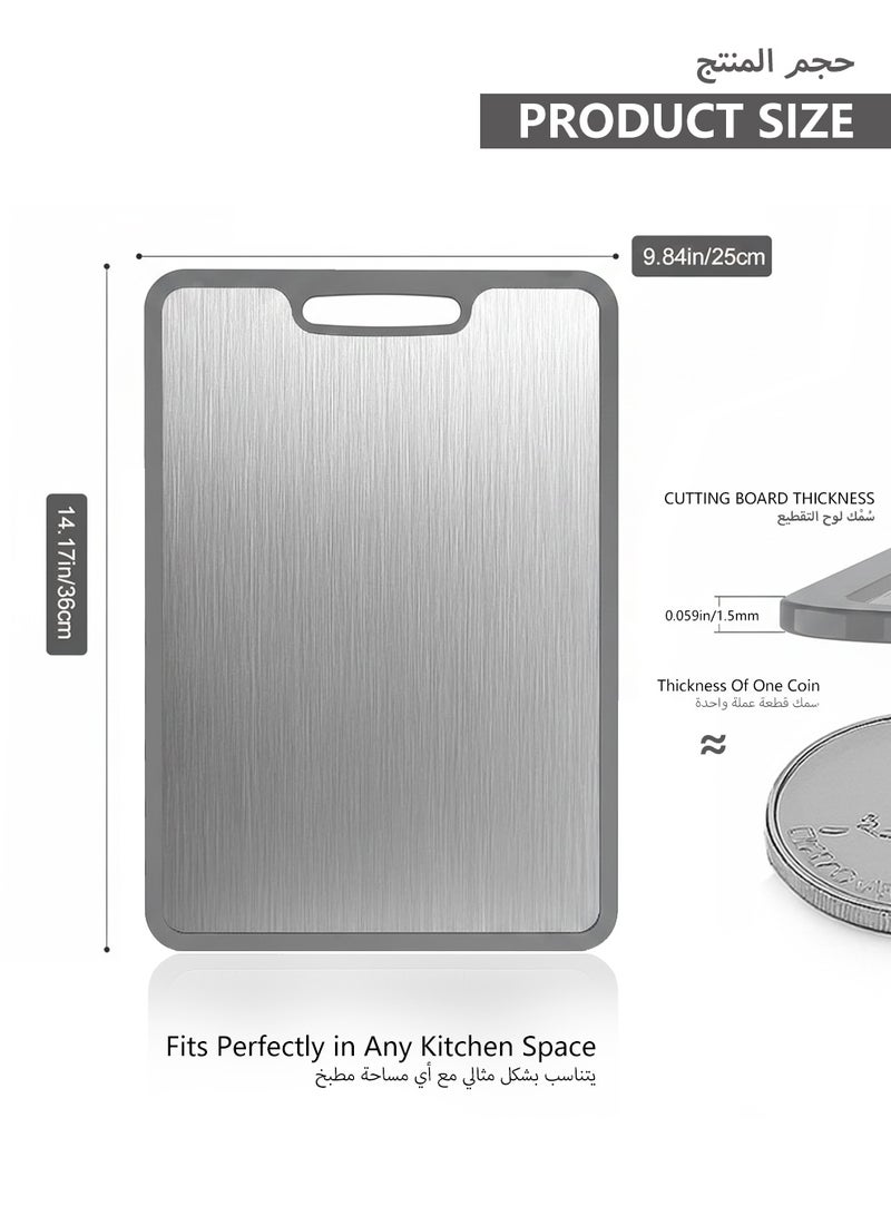 لوح تقطيع ستانلس ستيل مزدوج الوجه – لوح مطبخ غير قابل للانزلاق بحافة سيليكون، سهل التنظيف، مثالي للحوم والخضروات والفواكه (36 × 25 سم) - Image 2