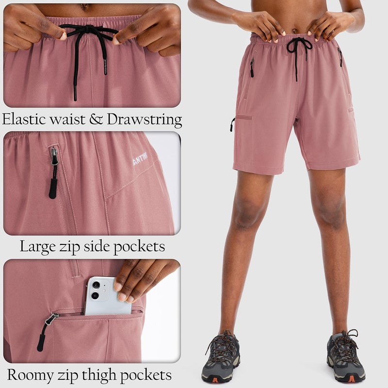 SANTINY Women's 5''/ 7''/9'' Hiking Cargo Shorts Quick Dry Lightweight Summer Shorts for Women Athletic Golf Zipper Pockets(Dusty Pink_M) - Image 4