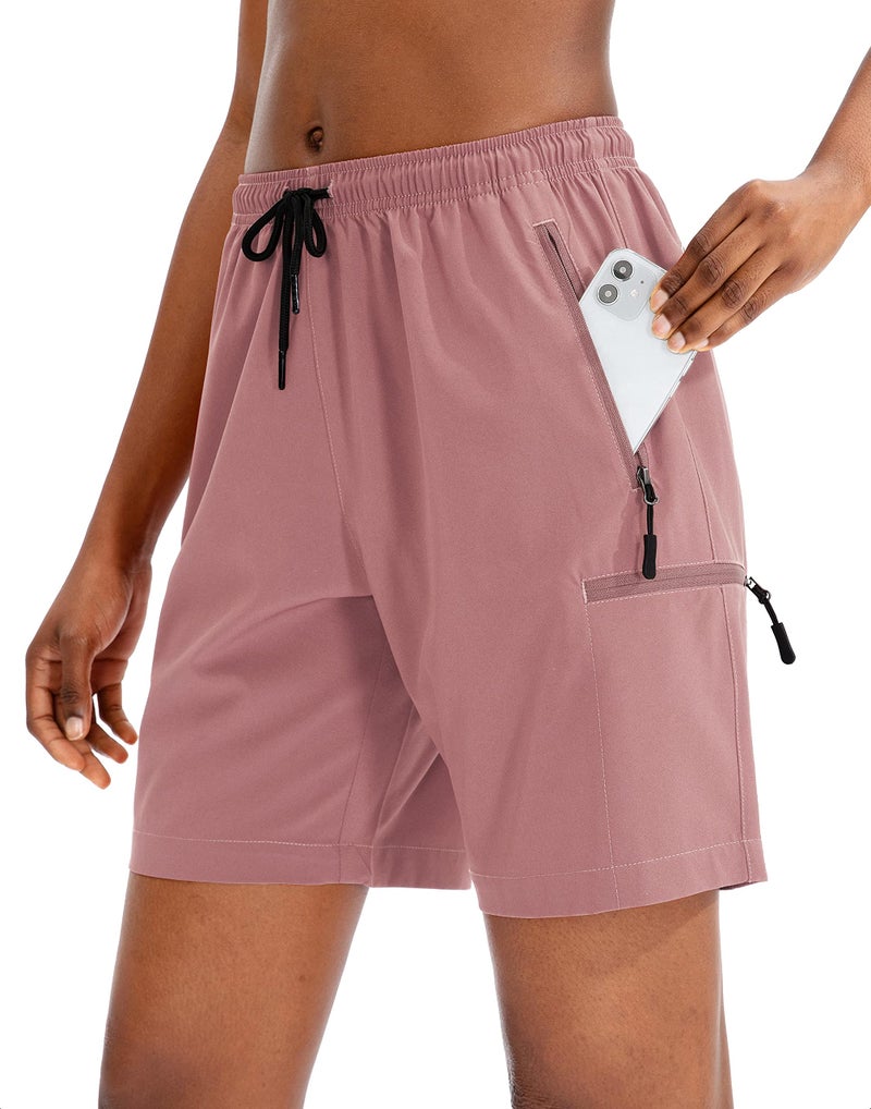 SANTINY Women's 5''/ 7''/9'' Hiking Cargo Shorts Quick Dry Lightweight Summer Shorts for Women Athletic Golf Zipper Pockets(Dusty Pink_M) - Image 1