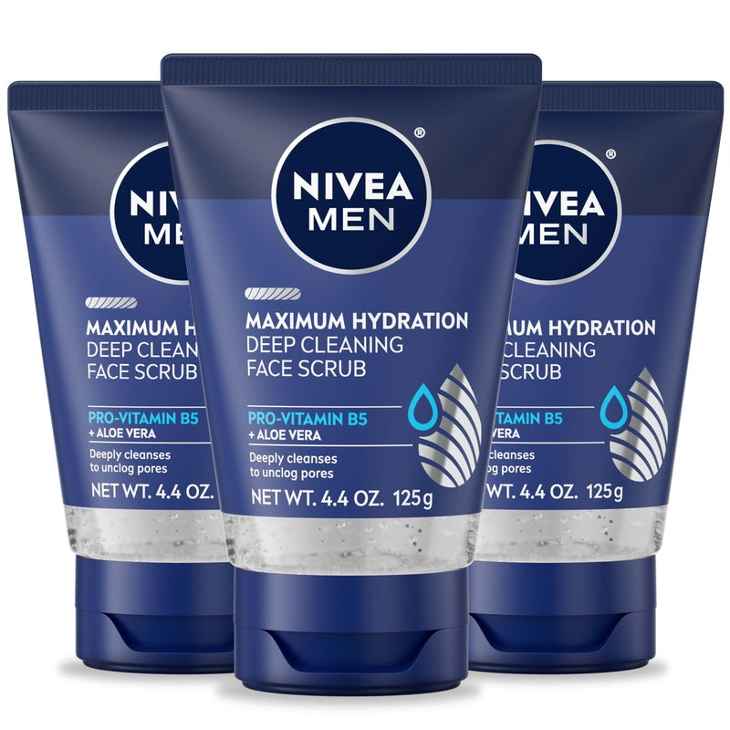 NIVEA MEN Maximum Hydration Deep Cleaning Face Scrub With Aloe Vera 3 Pack of 44 Oz Tubes