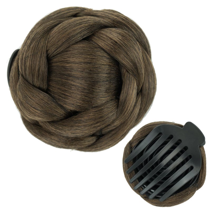 IMISSU Braided Chignon Dancer Hair Donut Hairpieces Scrunchie Claw Hair Bun Updo for Wedding Party M1 Mix Brown - Image 2