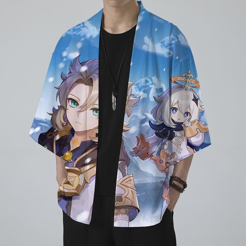 New Animation Peripheral Series 3D Digital Color Printing Retro Feather Woven Loose Seven Sleeve Cape - Image 1
