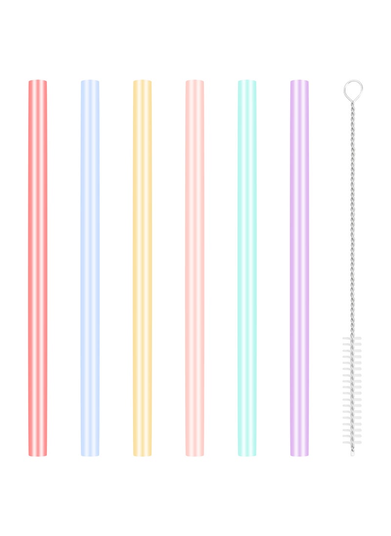 Generic 6 Pcs Reusable Silicone Straws, 11mm x 25cm, Flexible and Cuttable, Safe for Kids, Includes 1 Cleaning Brush, Dishwasher Safe  - Image 1