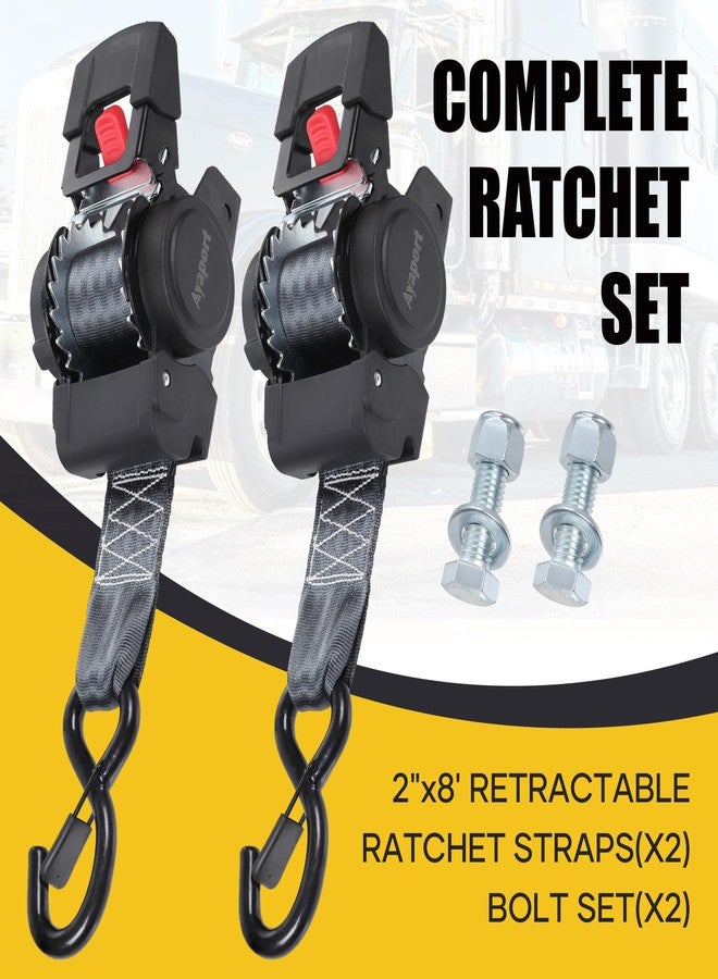 Ayaport Retractable Transom Tie Down Straps 2in X 8ft Boat Tie Down Straps to Trailer- 3300lbs Break Strength, Heavy Duty Bolt-on Ratchet Straps for Cargo, Boat, Motorcycles, ATV, 2pk - Image 5