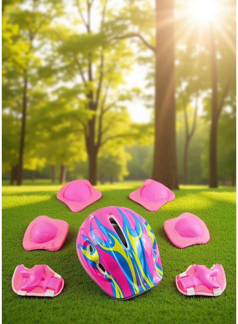 7-in-1 Sport Protective Gear for Kids: Helmet, Knee Pads, Elbow Pads and Wristbands Guards (Suitable for Boys & Girls) – Choose from 3 Colors (Pink, Red, Blue) - Image 1