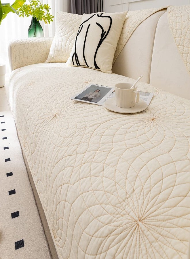 XSlive Farmhouse Couch Cover Solid Color Neutral Sofa Cover Soft Cotton Quilted Sectional Couch Covers Non Slip Washable Sofa Slipcover Furniture Protector for Living Room (Ivory E,28"x28") - Image 4