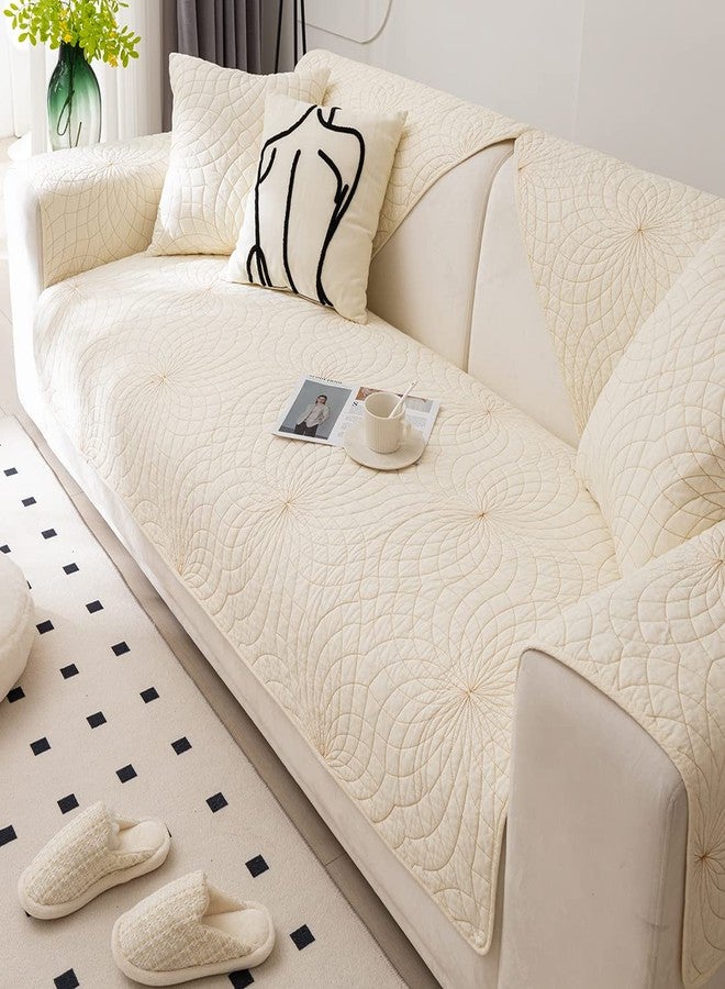 XSlive Farmhouse Couch Cover Solid Color Neutral Sofa Cover Soft Cotton Quilted Sectional Couch Covers Non Slip Washable Sofa Slipcover Furniture Protector for Living Room (Ivory E,28"x28") - Image 3