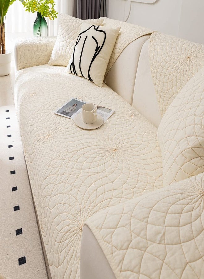 XSlive Farmhouse Couch Cover Solid Color Neutral Sofa Cover Soft Cotton Quilted Sectional Couch Covers Non Slip Washable Sofa Slipcover Furniture Protector for Living Room (Ivory E,28"x28") - Image 5