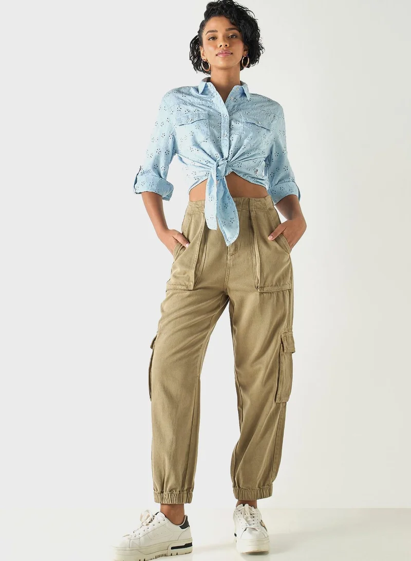 Lee Cooper Solid Cargo Jeans With Pockets