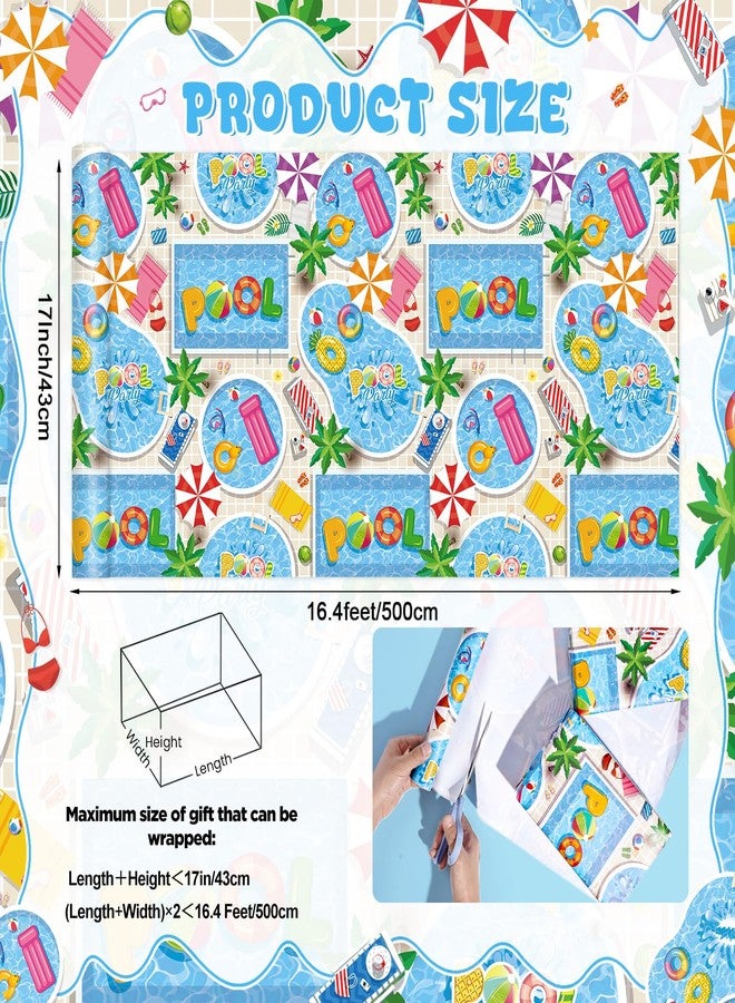 Pineraap Summer Pool Party Wrapping Paper Roll, Tropical Beach Swimming Gift Wrap with Palm Tree Pattern, Luau Party Gift Wrap for Hawaii Birthday Summer Holiday Vacation, 17 In x 16.4 Ft - Image 4