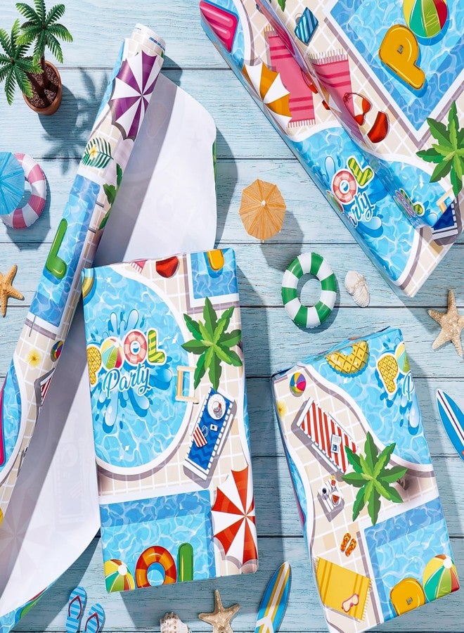 Pineraap Summer Pool Party Wrapping Paper Roll, Tropical Beach Swimming Gift Wrap with Palm Tree Pattern, Luau Party Gift Wrap for Hawaii Birthday Summer Holiday Vacation, 17 In x 16.4 Ft - Image 3