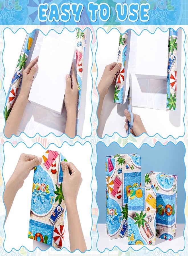 Pineraap Summer Pool Party Wrapping Paper Roll, Tropical Beach Swimming Gift Wrap with Palm Tree Pattern, Luau Party Gift Wrap for Hawaii Birthday Summer Holiday Vacation, 17 In x 16.4 Ft - Image 5