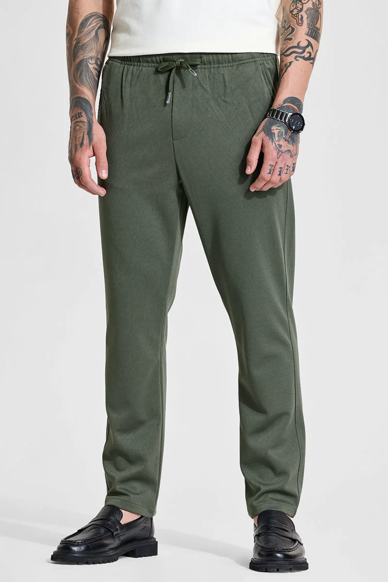 SNITCH Green Mid Rise Slim Fit Trouser