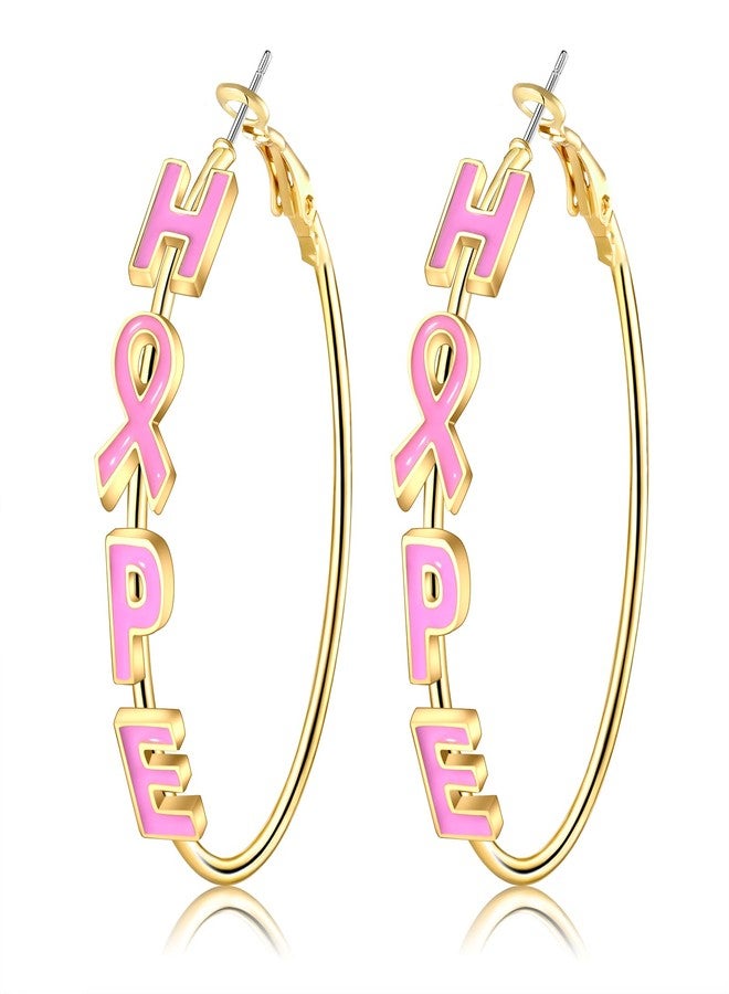 YAHPERN Breast Cancer Awareness Earrings for Women Pink Ribbon Hoop Earrings breast cancer Awareness Jewelry Accessories breast cancer Month Outfits Gifts (Pink Ribbon B) - Image 1