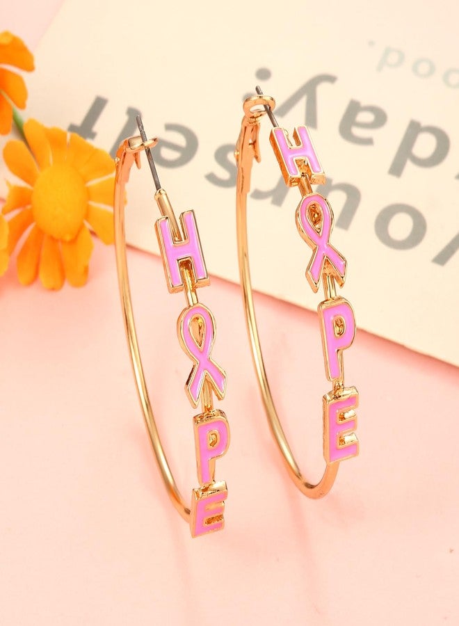 YAHPERN Breast Cancer Awareness Earrings for Women Pink Ribbon Hoop Earrings breast cancer Awareness Jewelry Accessories breast cancer Month Outfits Gifts (Pink Ribbon B) - Image 5