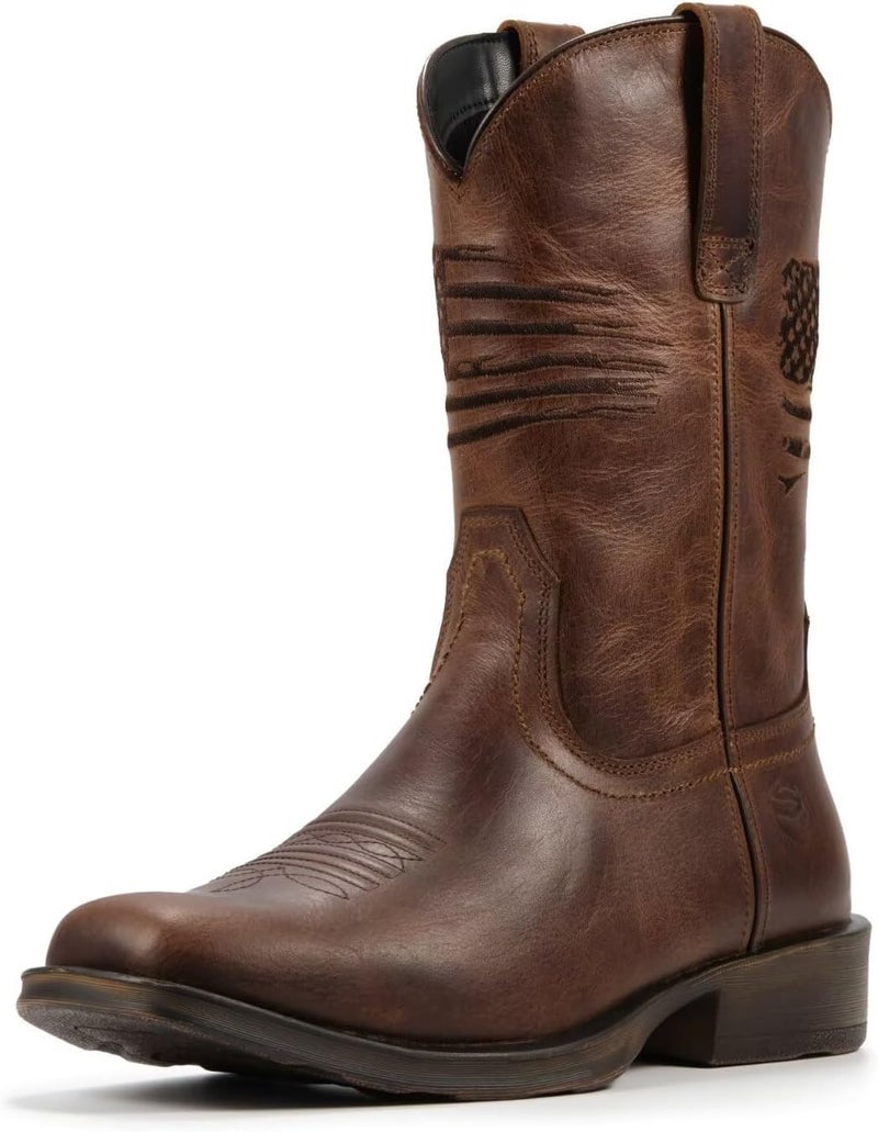 SUREWAY Men's 10 inch Western Cowboy Work Boots for Men Square Toe,Premium Full Grain Leather,GoodyearWelted,Superior Oil/Slip/Water Resistant,Soft Toe DI Brown-1003,Size 10.5 - Image 1